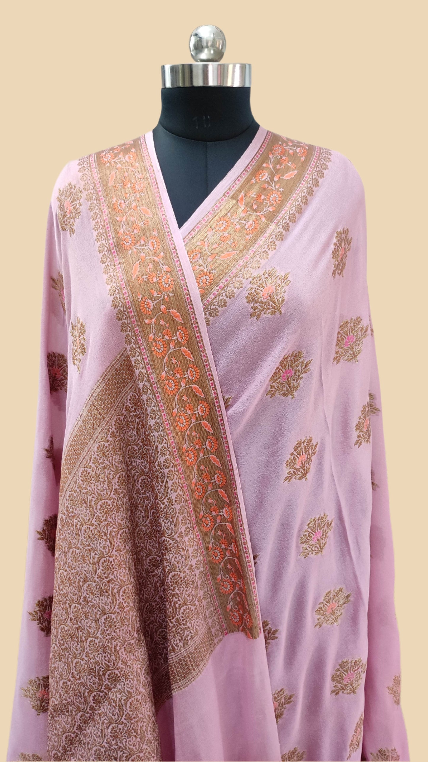 Khaddi Chiffon Handloom Banarasi Saree Antique Zari