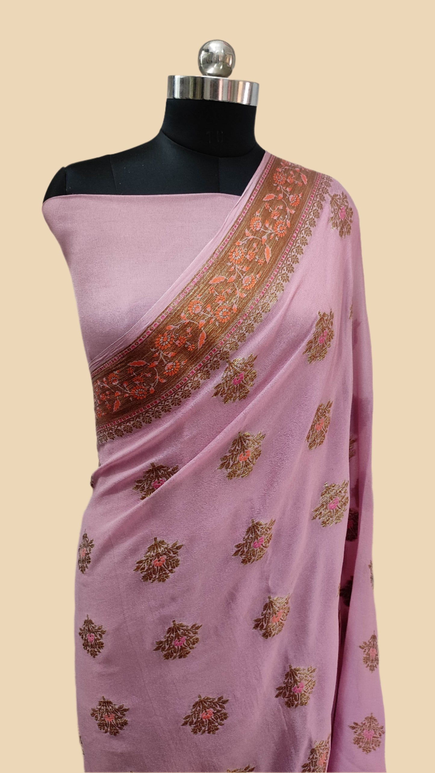 Khaddi Chiffon Handloom Banarasi Saree Antique Zari