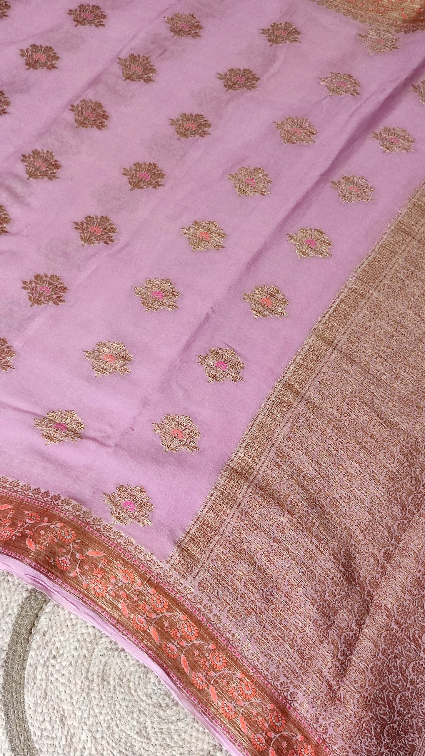Khaddi Chiffon Handloom Banarasi Saree Antique Zari