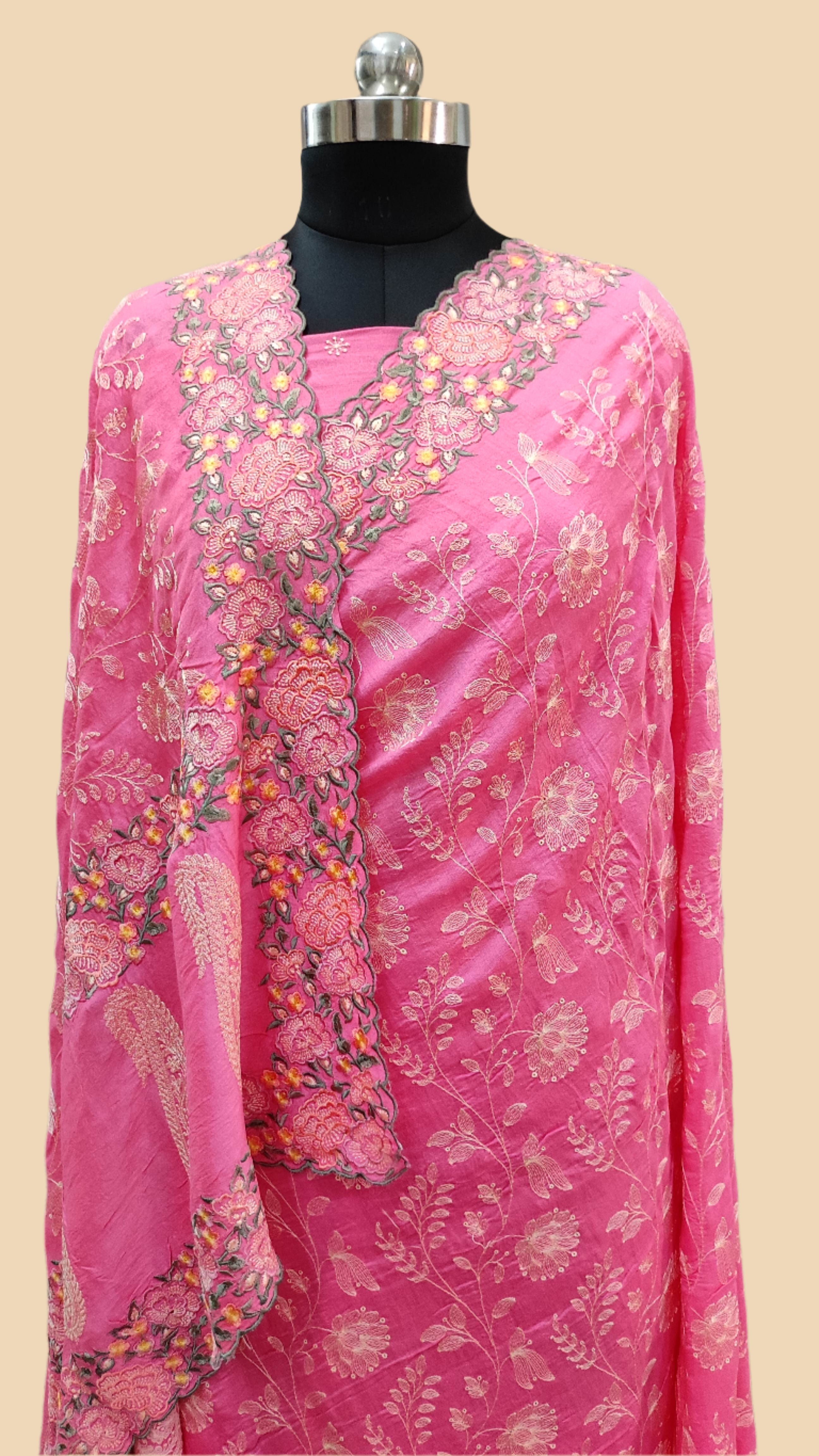 Pure Moonga Georgette Handloom Banarasi Saree With Chikankari