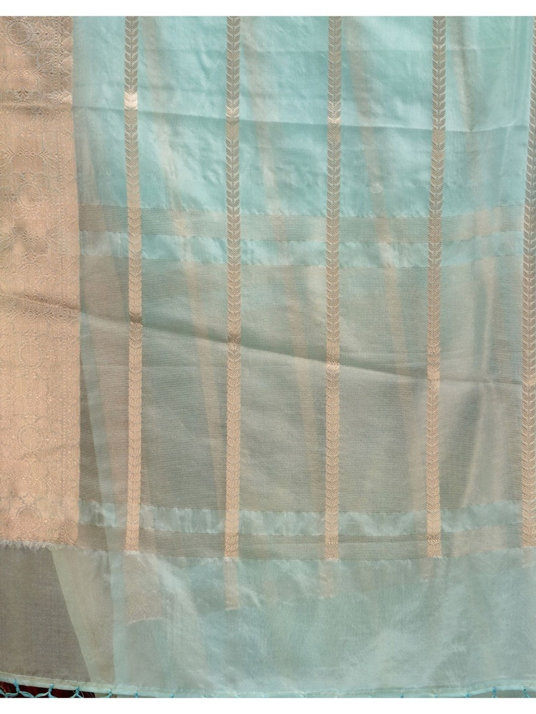 The Weaver's Organza Stripe Banarasi Saree Water Blue - THE WEAVER