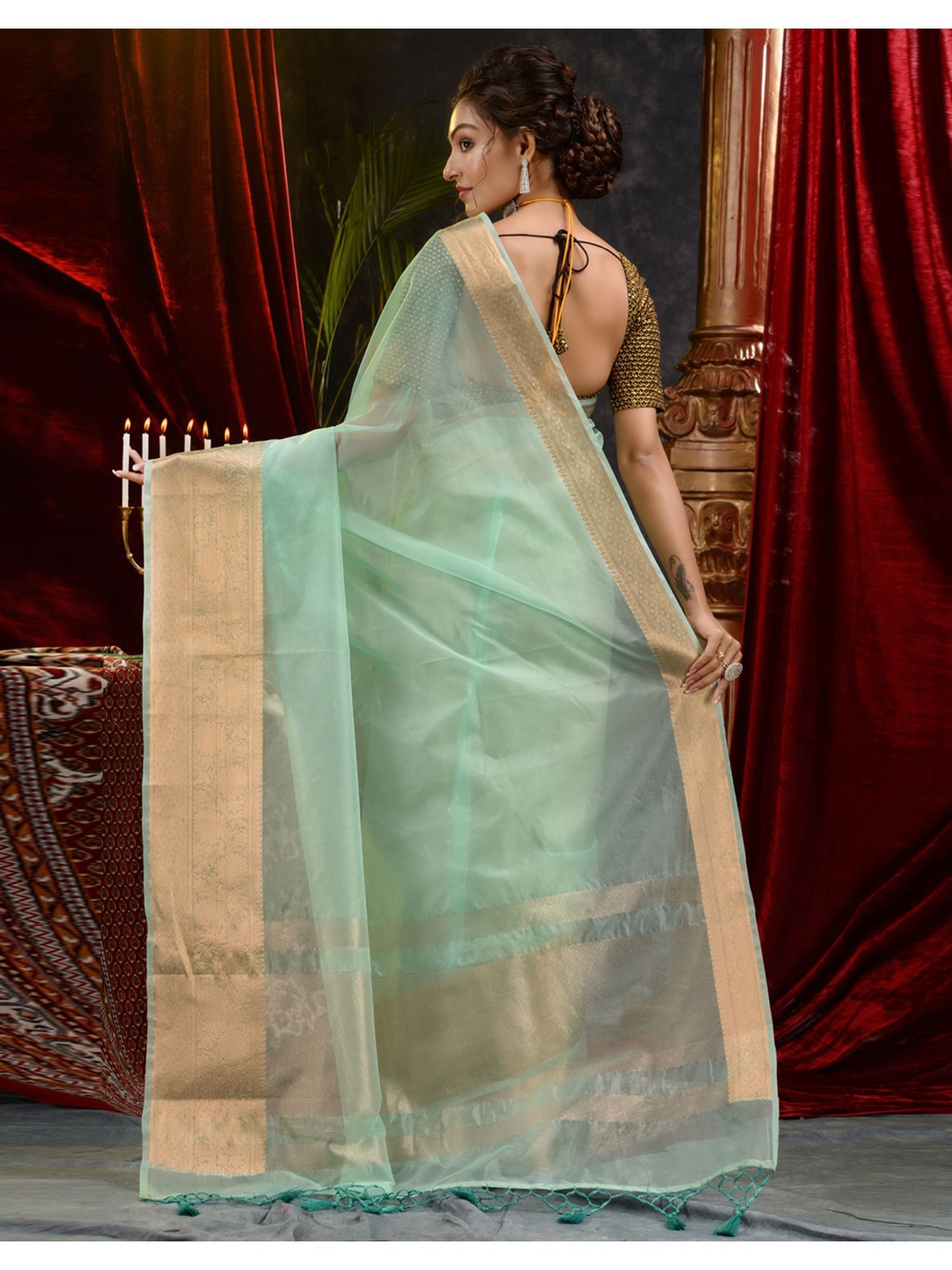 The Weaver's organza banarasi saree-sea green - THE WEAVER