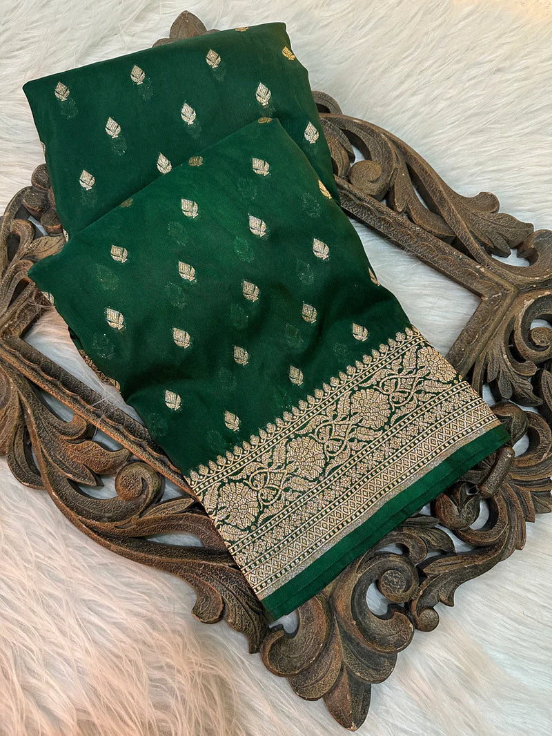 Katan Silk Handloom Banarasi Saree Bottle Green - THE WEAVER