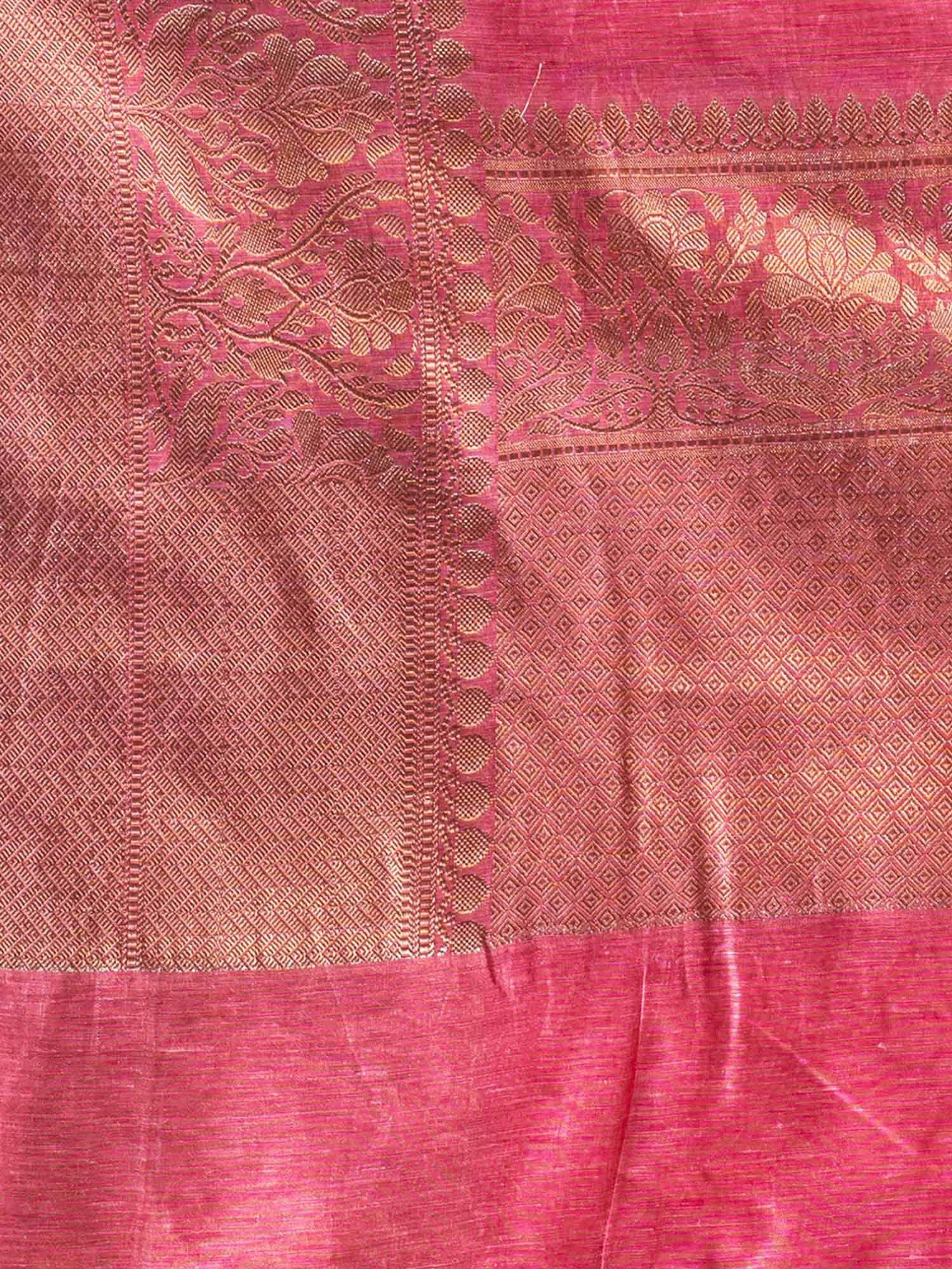 Pure Linen Banarasi Saree Pink - THE WEAVER