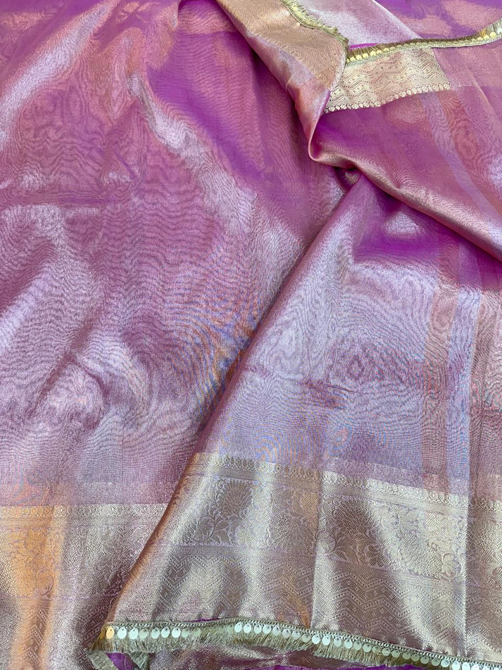 Janhvi Kapoor Inspired Organza Tissue Saree With Lace - The Weaver Banaras