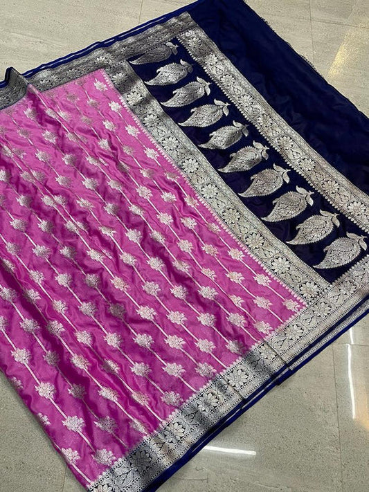 Banarasi Paudi Katan Upada Soft Silk Saree - The Weaver Banaras