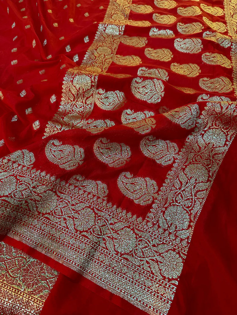 Katan Silk Handloom Banarasi Saree Red - THE WEAVER