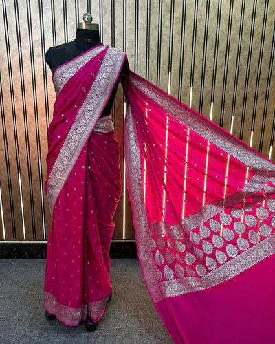 Katan Silk Handloom Banarasi Saree Deep Pink - THE WEAVER