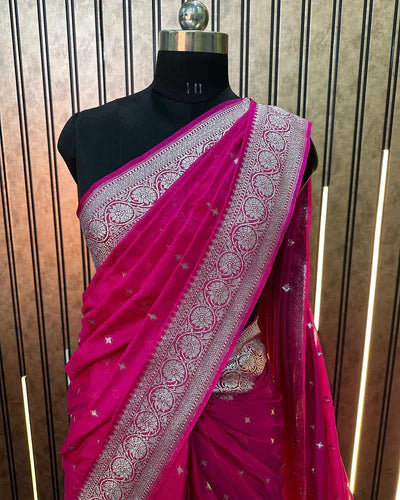 Katan Silk Handloom Banarasi Saree Deep Pink - THE WEAVER