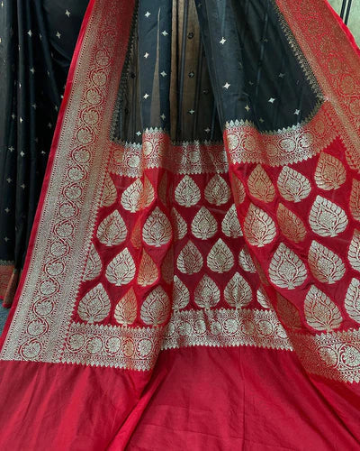 Katan Silk Handloom Banarasi Saree Black And Red - THE WEAVER