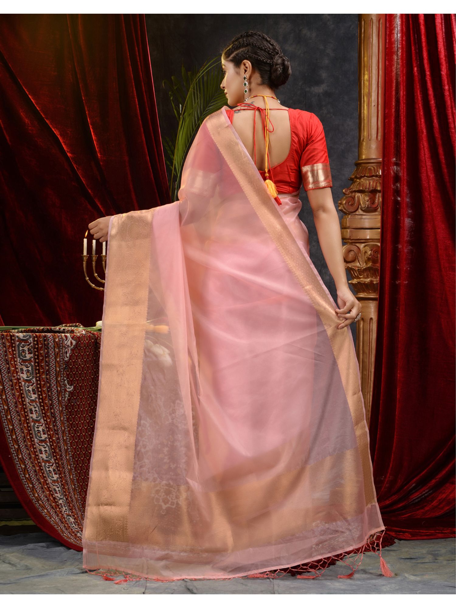 The Weaver's organza banarasi saree-salmon pink - THE WEAVER