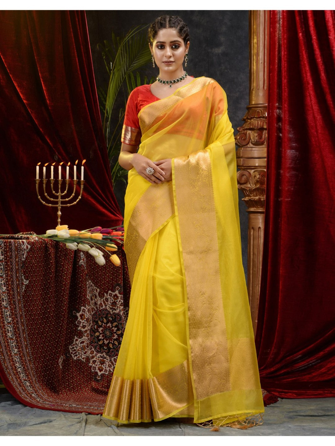 The Weaver's organza banarasi saree-sunny yellow - THE WEAVER