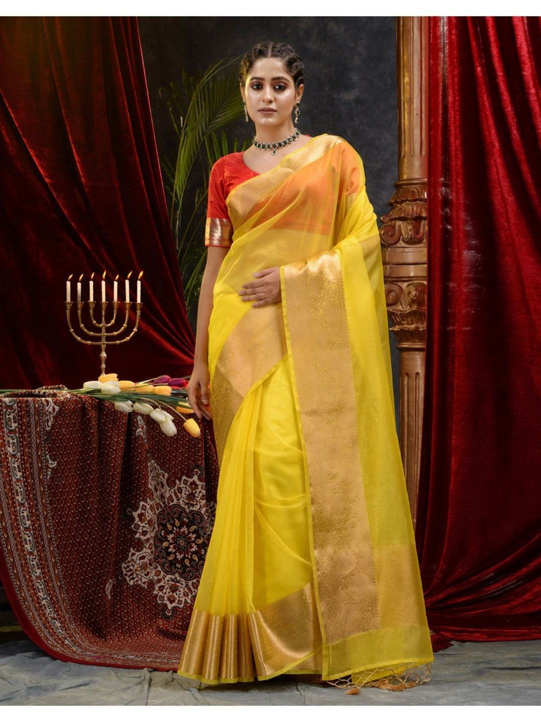 The Weaver's organza banarasi saree-sunny yellow - THE WEAVER