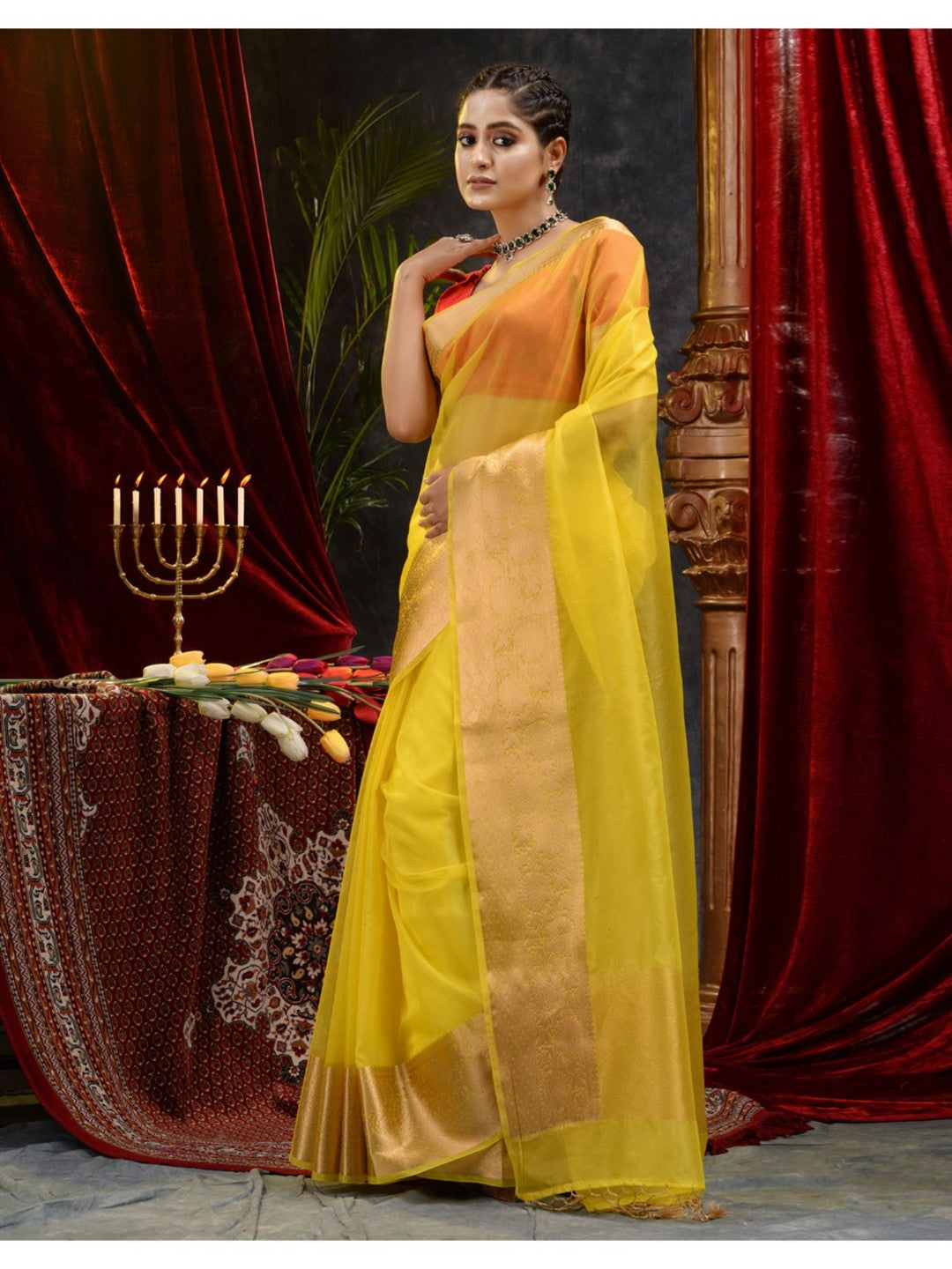 The Weaver's organza banarasi saree-sunny yellow - THE WEAVER