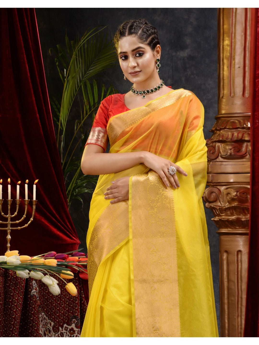 The Weaver's organza banarasi saree-sunny yellow - THE WEAVER