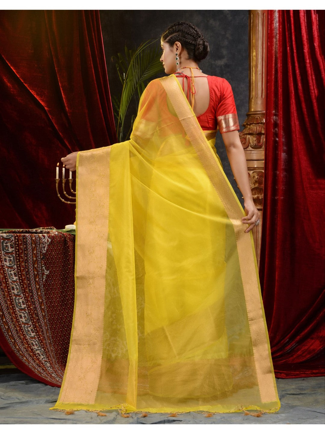 The Weaver's organza banarasi saree-sunny yellow - THE WEAVER