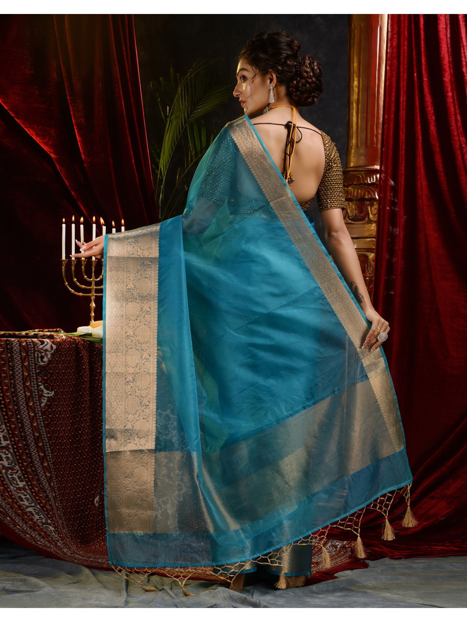 The Weaver's organza banarasi saree-firozi - THE WEAVER