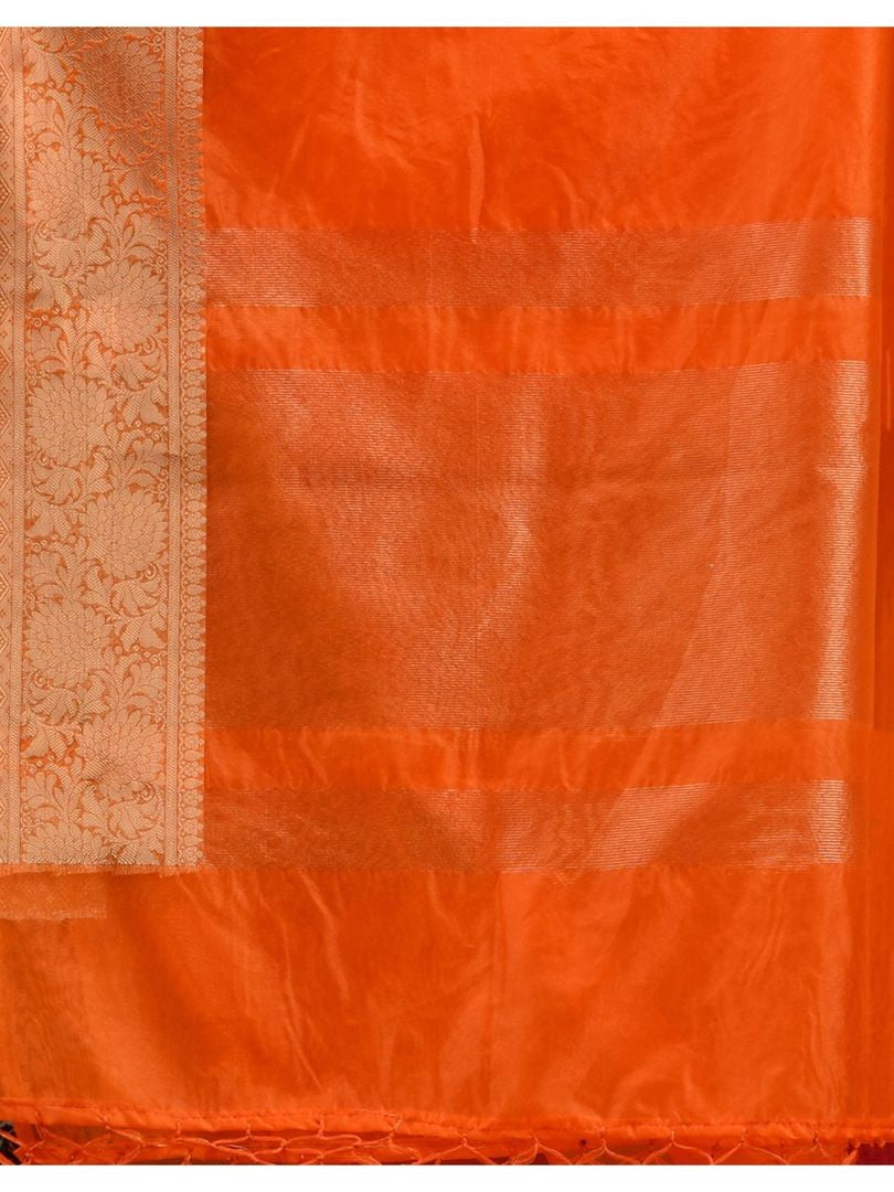 The Weaver's organza banarasi saree-Tangerine - THE WEAVER