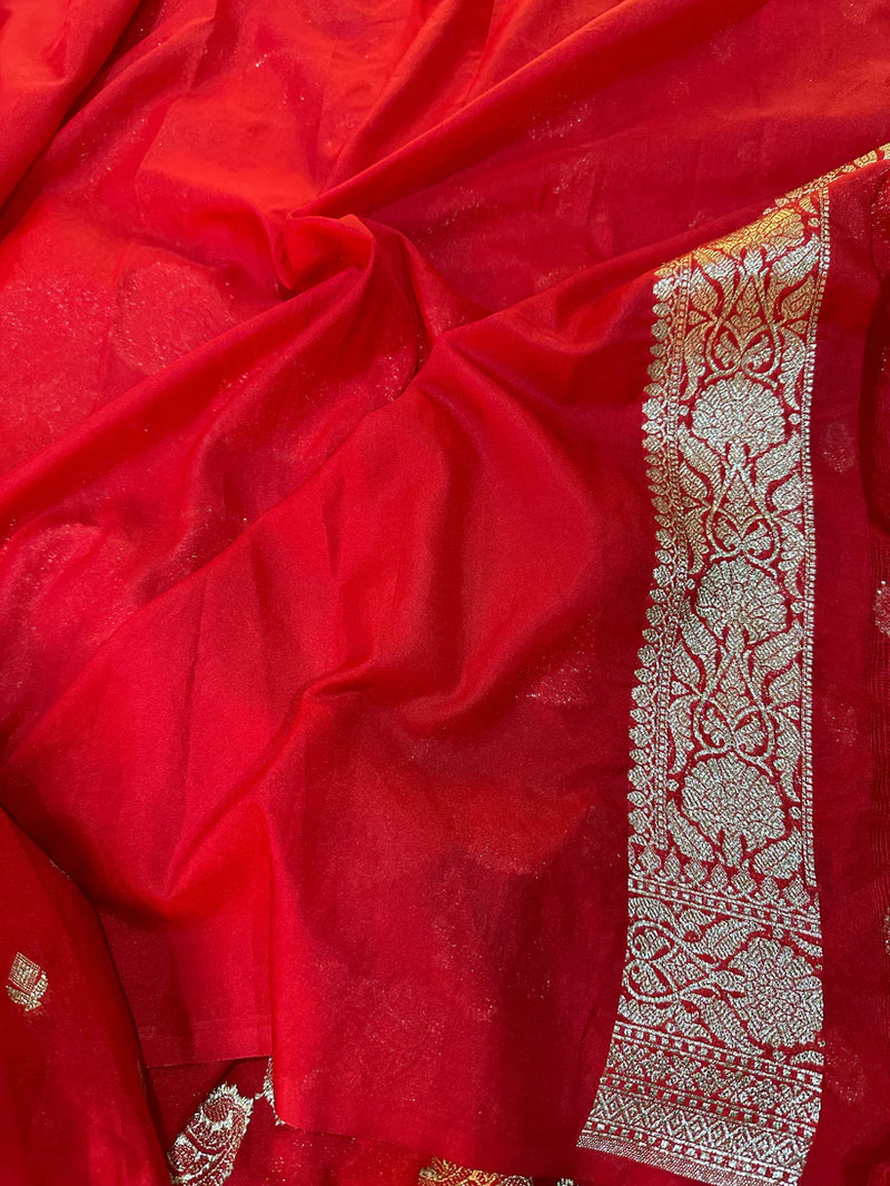 Katan Silk Handloom Banarasi Saree Red - THE WEAVER