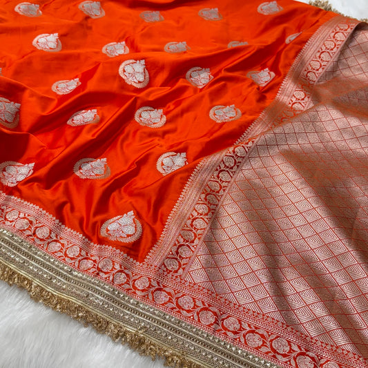 Banarasi Mashru Katan Handloom soft silk saree with lace