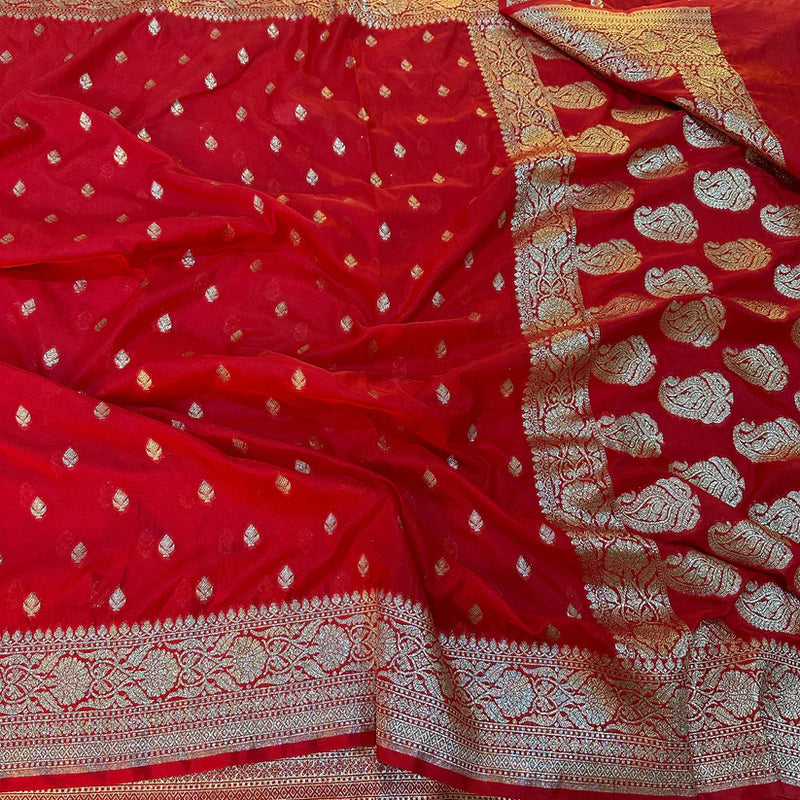 Katan Silk Handloom Banarasi Saree Red - THE WEAVER