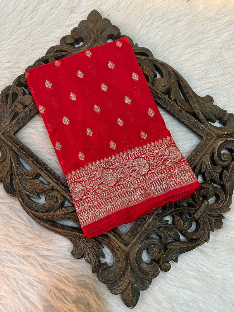 Katan Silk Handloom Banarasi Saree Red - THE WEAVER