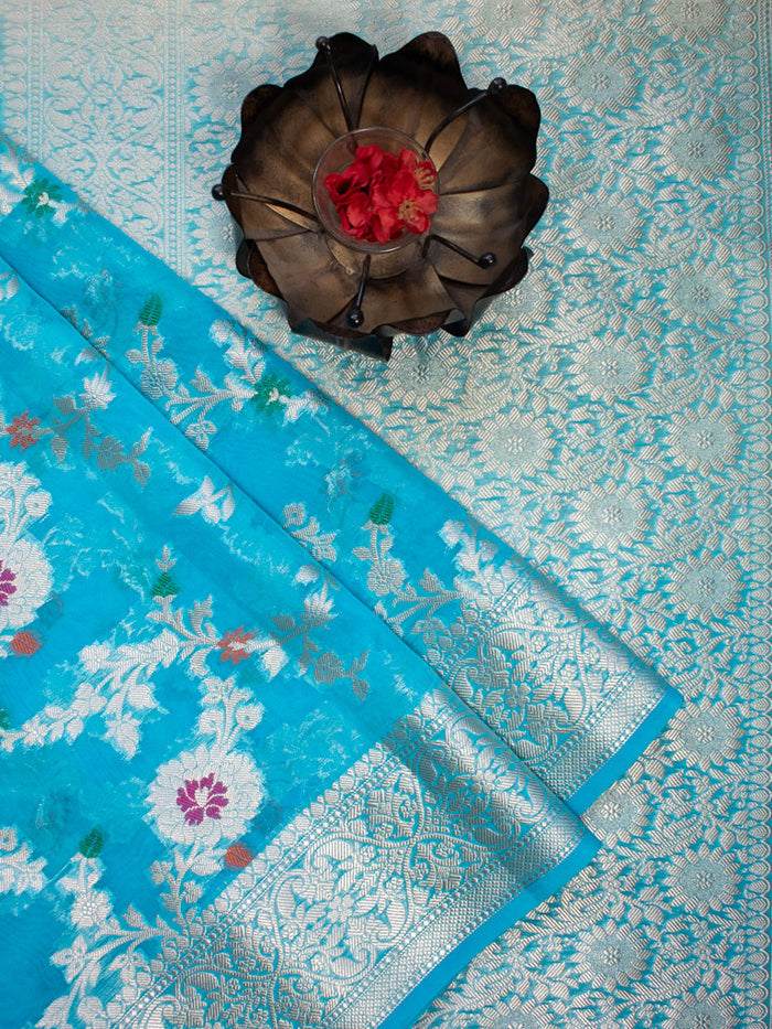 Georgette Banarasi Saree All Over Jaal With Meenakari Shaded Blue - THE WEAVER