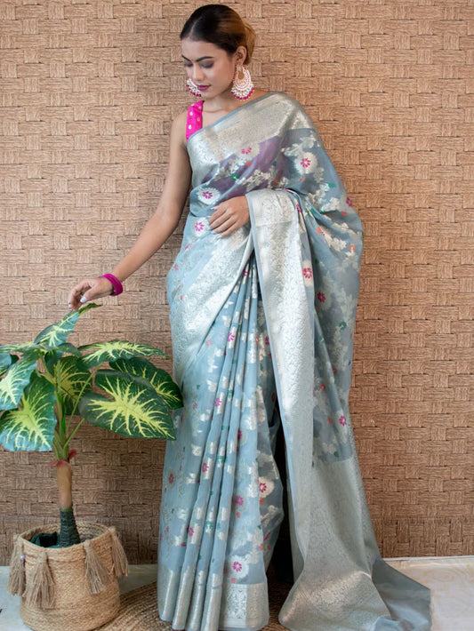 Georgette Banarasi Saree All Over Jaal With Meenakari - The Weaver Banaras