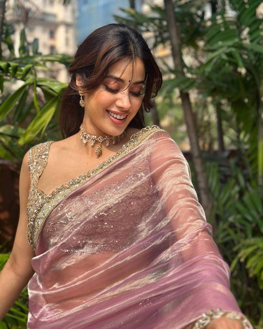 Janhvi Kapoor Inspired Organza Tissue Saree With Lace - The Weaver Banaras