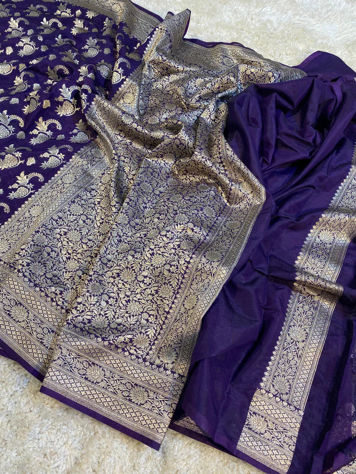 Banarasi Paudi Katan Upada Soft Silk Saree - The Weaver Banaras