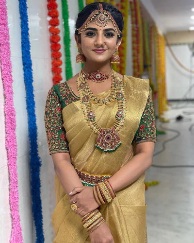 Golden Kota Tissue Silk Texture Banarasi Saree - The Weaver Banaras