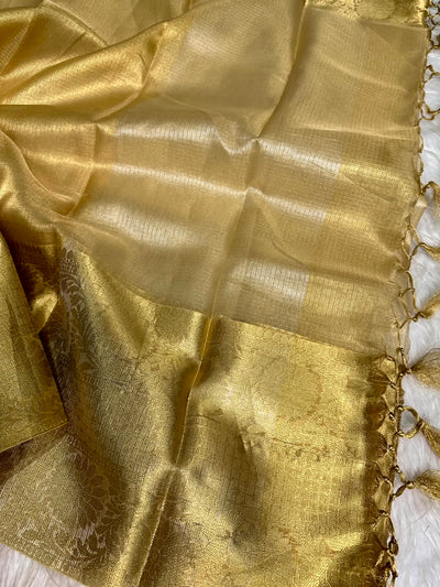 Golden Kota Tissue Silk Texture Banarasi Saree - The Weaver Banaras