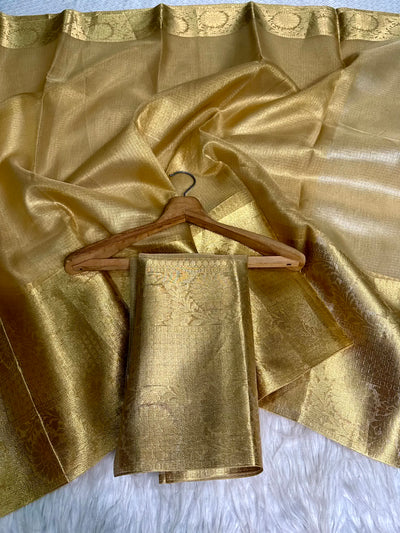 Golden Kota Tissue Silk Texture Banarasi Saree - The Weaver Banaras