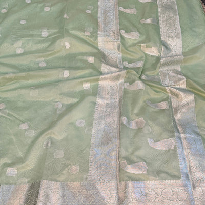 Georgette Khaddi Banarasi Saree-Pista - The Weaver Banaras