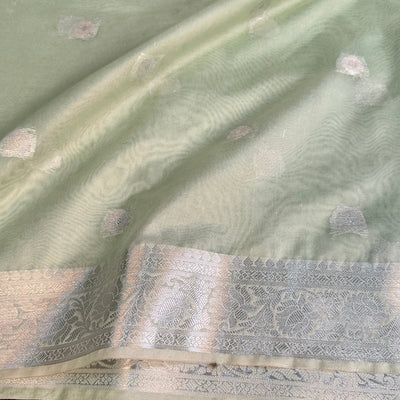 Georgette Khaddi Banarasi Saree-Pista - The Weaver Banaras