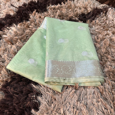 Georgette Khaddi Banarasi Saree-Pista - The Weaver Banaras