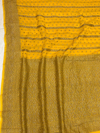 Khaddi Georgette Handloom Banarasi Saree Antique Zari