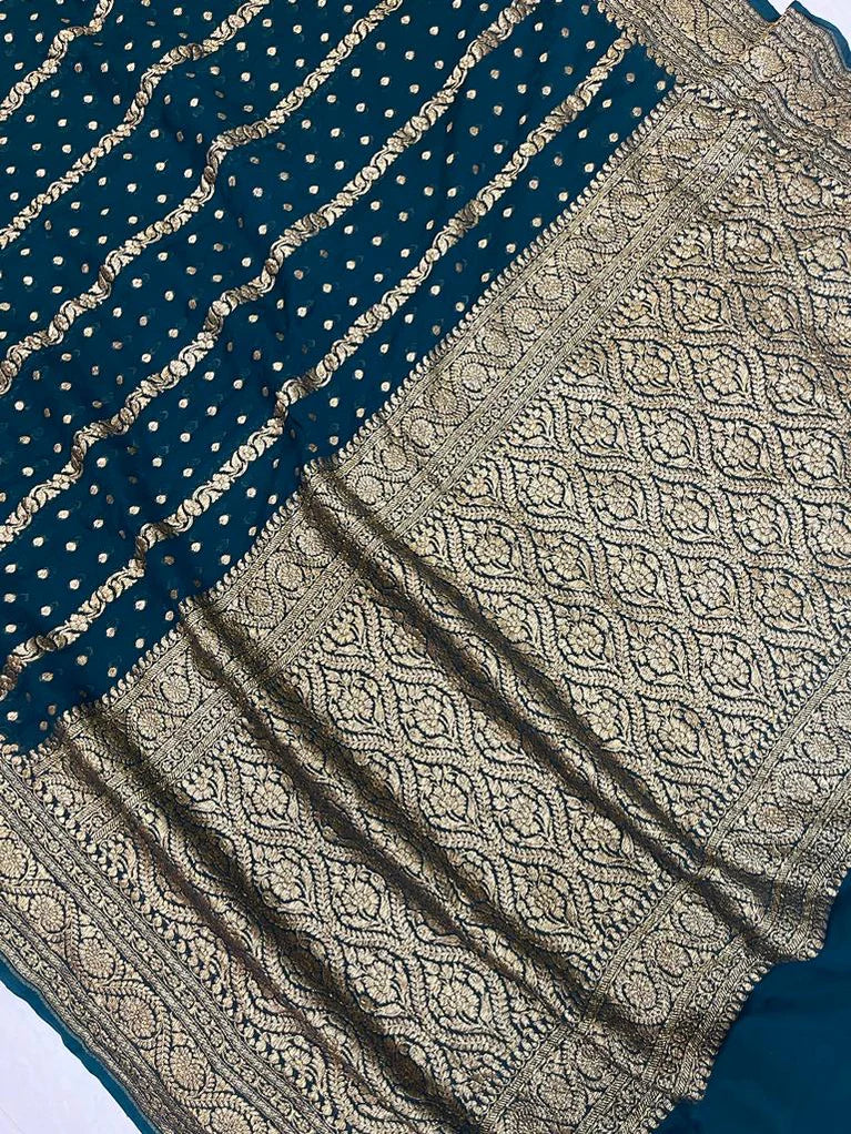 Khaddi Georgette Handloom Banarasi Saree Antique Zari