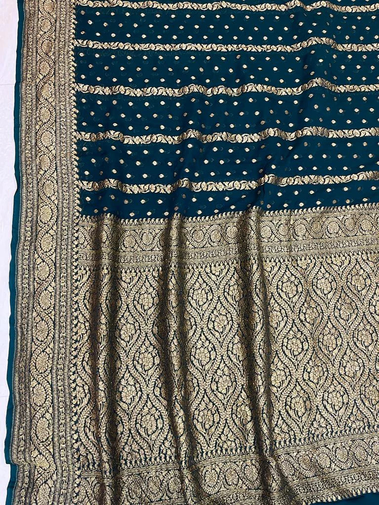 Khaddi Georgette Handloom Banarasi Saree Antique Zari