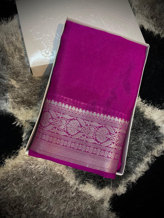 Banarasi Faux Warm Saree With Silver Zari - Pink