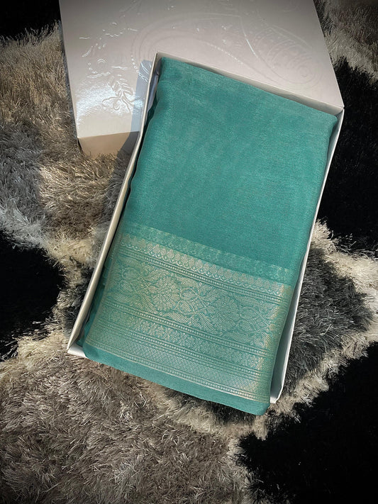Banarasi Faux Warm Silk Saree With Silver Zari - Sage Green
