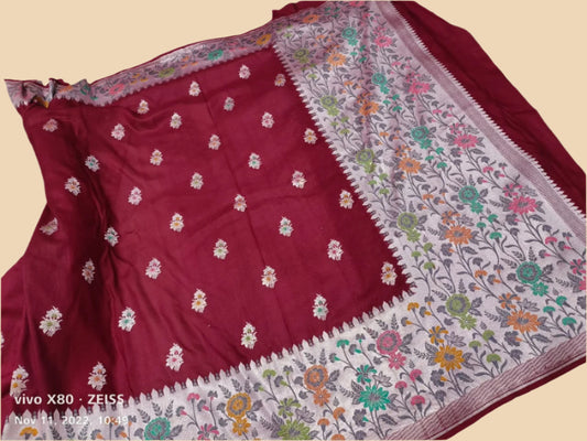 Pure Tussar Georgette Handloom Banarasi Saree with Paithani Skirt Borde