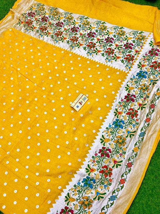 Pure Tussar Georgette Handloom Banarasi Saree with Paithani Skirt Border
