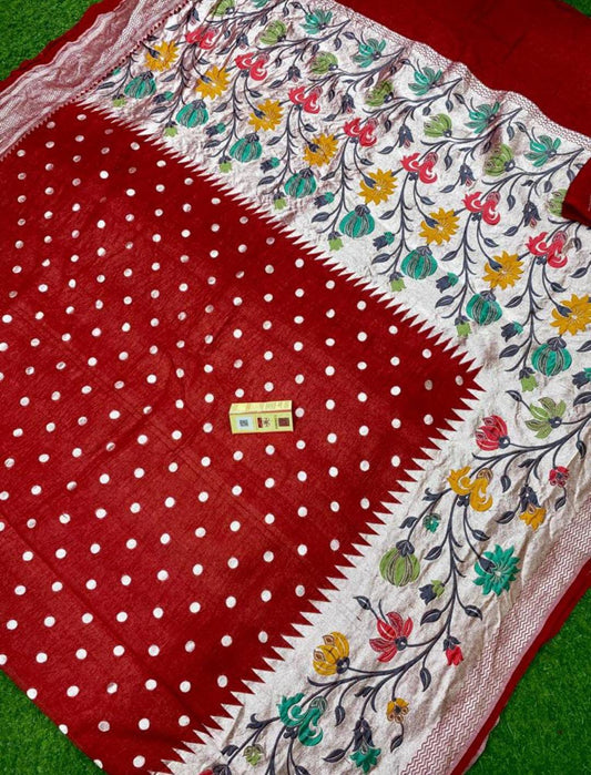 Pure Tussar Georgette Handloom Banarasi Saree with Paithani Skirt Borde
