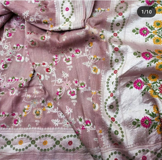 Pure Tussar Georgette Handloom Banarasi Saree with Paithani Skirt Borde