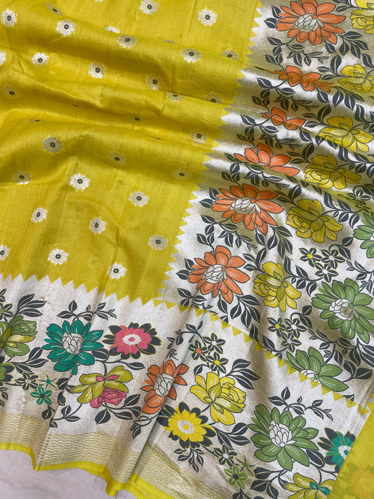 Pure Tussar Georgette Handloom Banarasi Saree with Paithani Skirt Borde