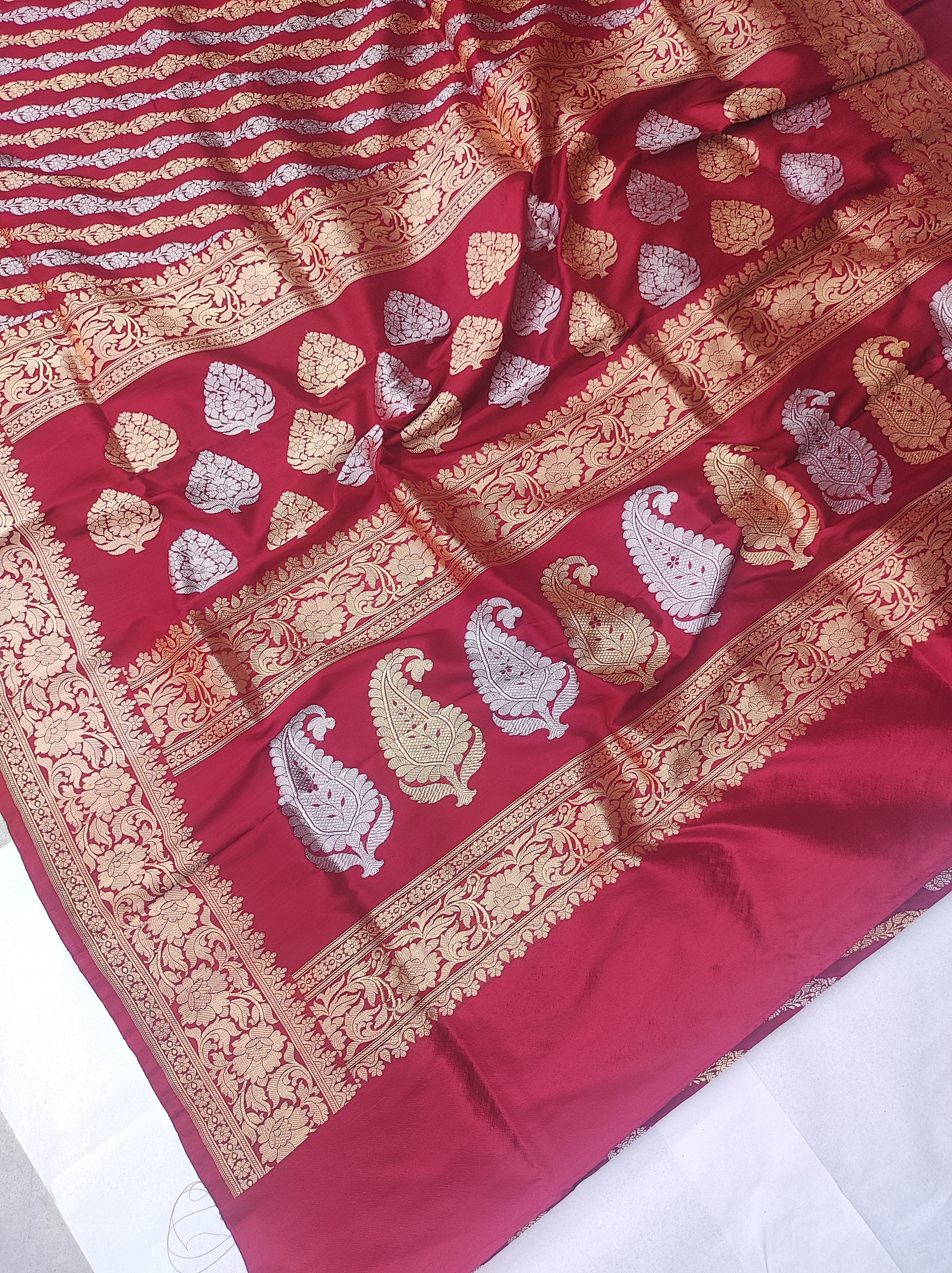 Pure Katan Silk Handloom Banarasi Saree - Sona Rupa Kadiyal Stripes - THE WEAVER