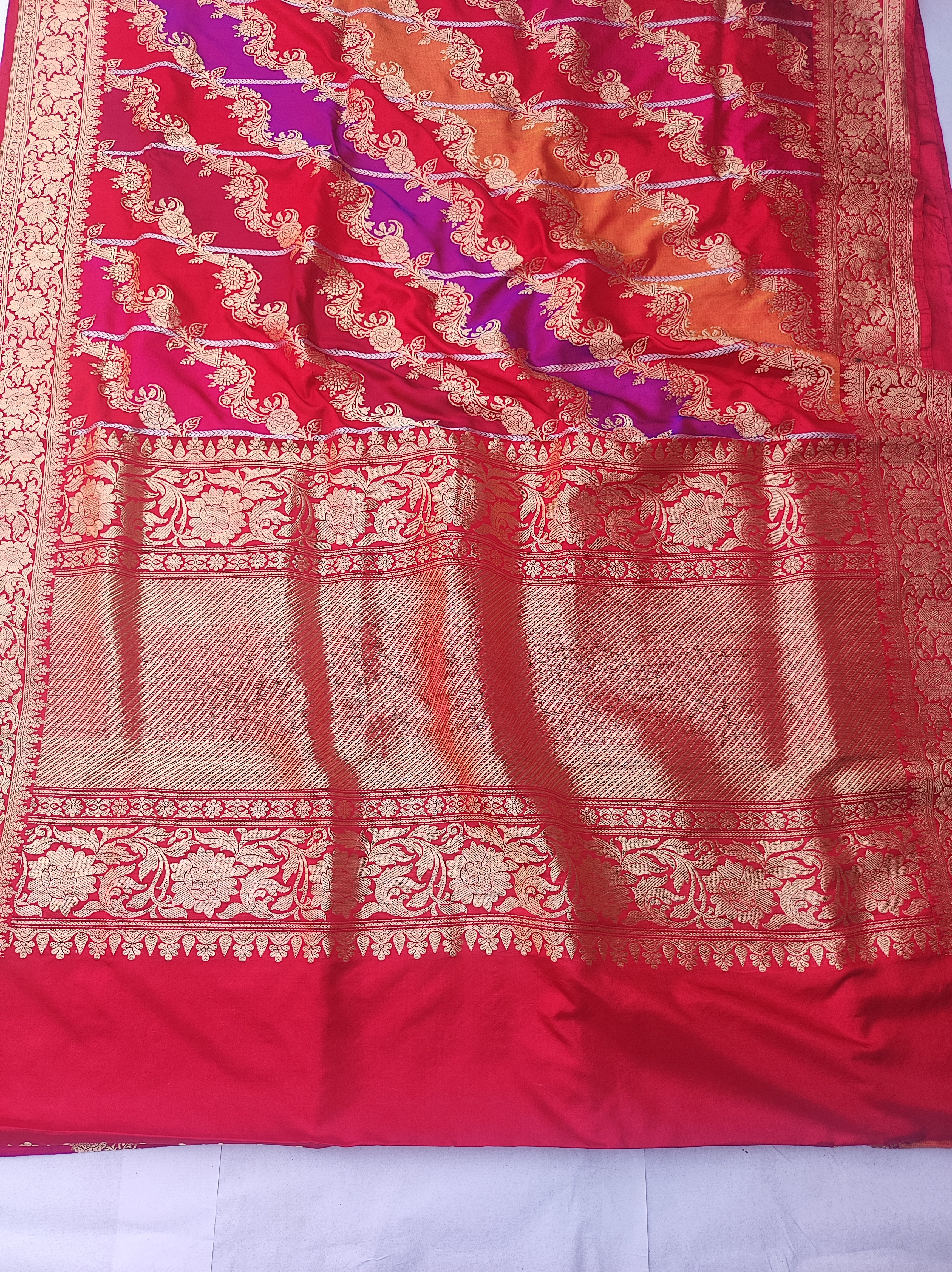 Exquisite Multicolor Banarasi Handloom Rangkat Pure Katan Silk Saree Red - THE WEAVER