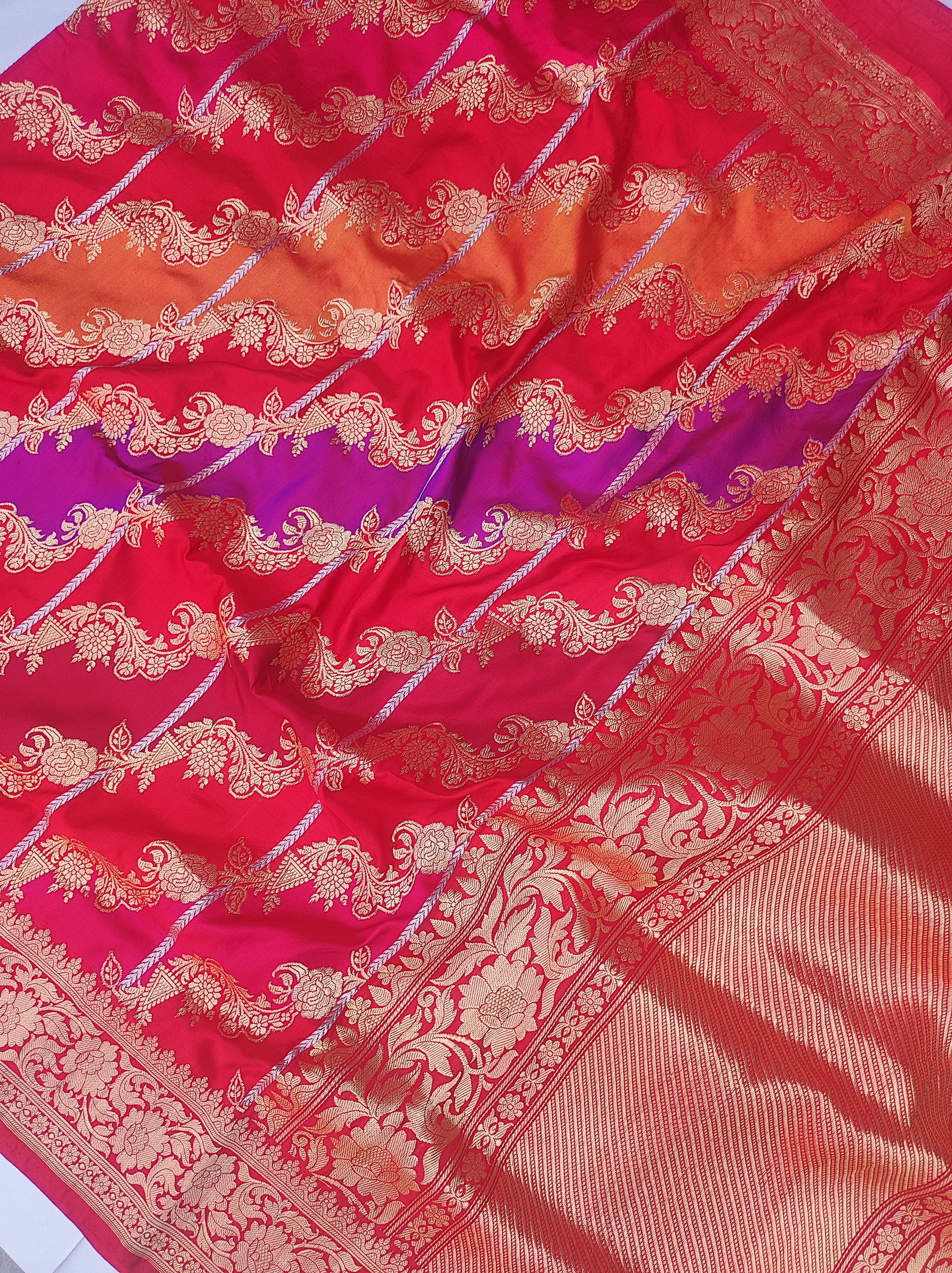 Exquisite Multicolor Banarasi Handloom Rangkat Pure Katan Silk Saree Red - THE WEAVER