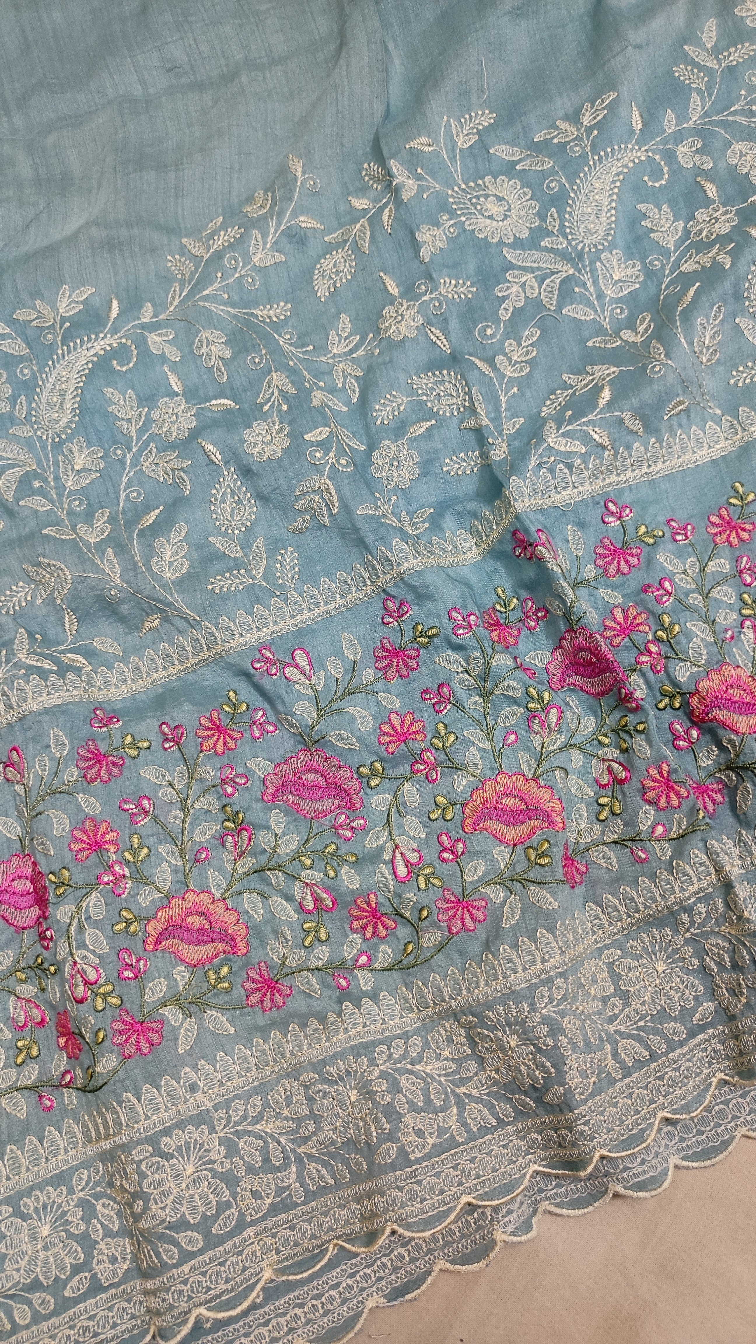 Pure Moonga Georgette Handloom Banarasi Saree With Chikankari - THE WEAVER